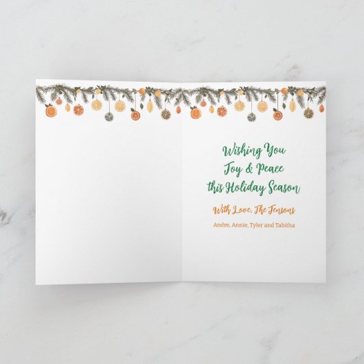 フェスティバルの松とオレンジのクリスマスパーソナライズされた カード (内部)