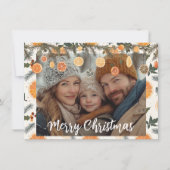 フェスティバルの松とオレンジのクリスマスパーソナライズされた カード (正面)
