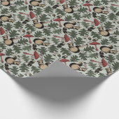 フェスティバルの森のリス、どんぐりとキノコの緑 ラッピングペーパー (角)