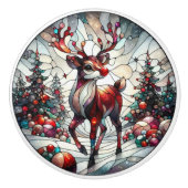 フェスティバルの森の中で魅惑の冬のトナカイ セラミックノブ (正面)