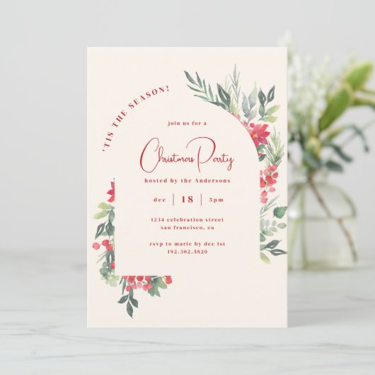 フェスティバルの水の色の葉アーチクリスマスクリスマスパーティー 招待状 (スタンド正面)