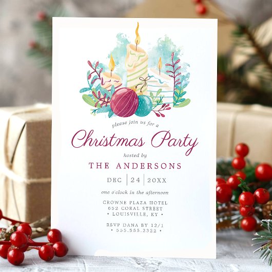 フェスティバルの水の色キャンドルパープルクリスマスパーティー 招待状