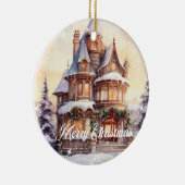 フェスティバルの水の色クリスマスヴィンテージハウス冬 セラミックオーナメント (右)
