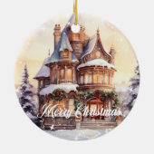 フェスティバルの水の色クリスマスヴィンテージハウス冬 セラミックオーナメント (裏面)