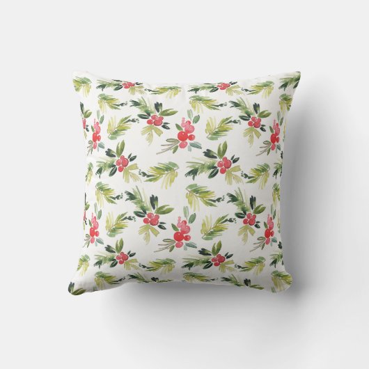 フェスティバルの水の色ホリーパターンクリスマス クッション (裏面)