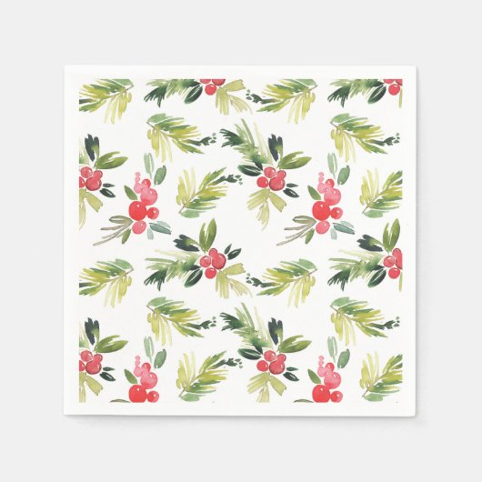 フェスティバルの水の色ホリーパターンクリスマス スタンダードカクテルナプキン (正面)