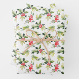 フェスティバルの水の色ホリーパターンクリスマス ラッピングペーパーシート