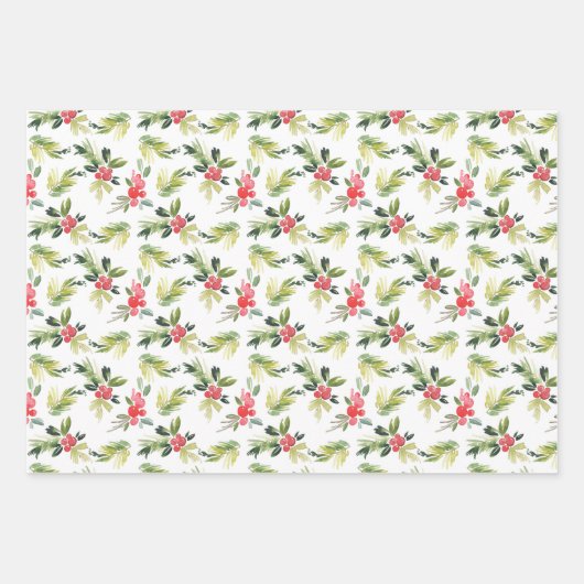 フェスティバルの水の色ホリーパターンクリスマス ラッピングペーパーシート (正面)