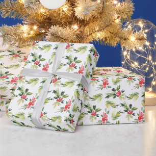 フェスティバルの水の色ホリーパターンクリスマス ラッピングペーパー