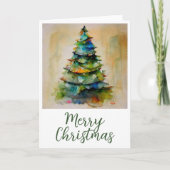 フェスティバルの水の色メリークリスマスツリー芸術的 シーズンカード (正面)