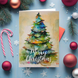 フェスティバルの水の色メリークリスマスツリー芸術的 シーズンカード