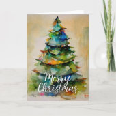 フェスティバルの水の色メリークリスマスツリー芸術的 シーズンカード (正面)