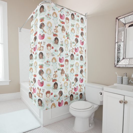 フェスティバルの水彩画の天使と贈り物 シャワーカーテン (インサイチュ)