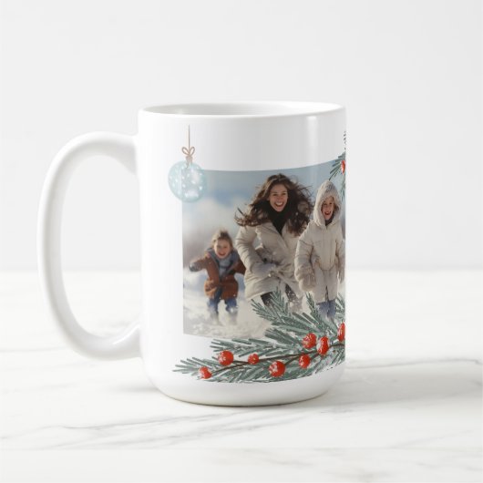 フェスティバルの水彩赤緑の写真メリークリスマス コーヒーマグカップ (左)