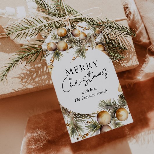 フェスティバルの水彩金ゴールドの葉クリスマス ギフトタグ