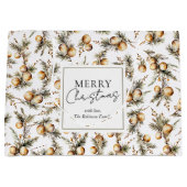 フェスティバルの水彩金ゴールドの葉クリスマス ラージペーパーバッグ (正面)