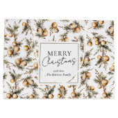 フェスティバルの水彩金ゴールドの葉クリスマス ラージペーパーバッグ (裏面)