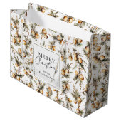 フェスティバルの水彩金ゴールドの葉クリスマス ラージペーパーバッグ (正面アングル)