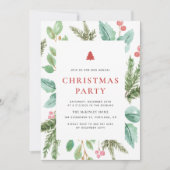 フェスティバルの水色の冬の葉クリスマスパーティー 招待状 (正面)