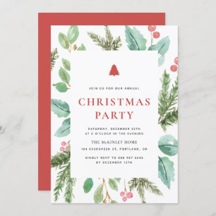 フェスティバルの水色の冬の葉クリスマスパーティー 招待状