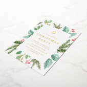 フェスティバルの水色の冬の葉クリスマスパーティー 箔招待状 (回転した状態)