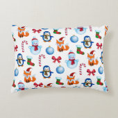 フェスティバルの水色クリスマスイラストレーションパターン アクセントクッション (正面)
