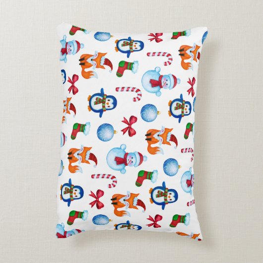 フェスティバルの水色クリスマスイラストレーションパターン アクセントクッション (裏面(縦))