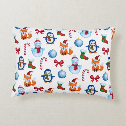 フェスティバルの水色クリスマスイラストレーションパターン アクセントクッション (裏面)