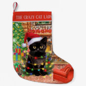 フェスティバルの水色クリスマスキャットレディまたは名前を追加 スモールクリスマスストッキング (正面)