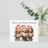 フェスティバルの水色クリスマスキャロラー追加文字 シーズンポストカード (スタンド正面)