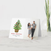 フェスティバルの水色クリスマスツリーのクリスマスフォト シーズンカード (正面)