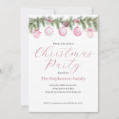 フェスティバルの水色ピンクバウブルクリスマスパーティー 招待状 (正面)