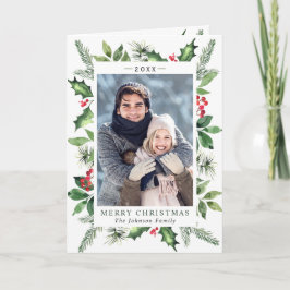 フェスティバルの水色ホリーベリークリスマスフォト シーズンカード