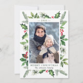 フェスティバルの水色ホリーベリークリスマスフォト シーズンカード (正面)