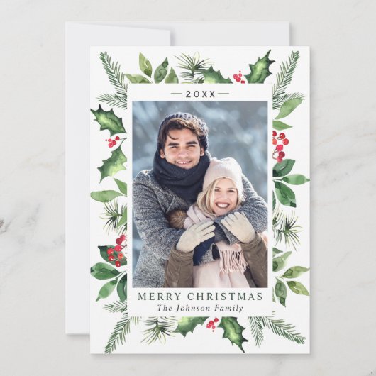 フェスティバルの水色ホリーベリークリスマス2写真 シーズンカード (正面)