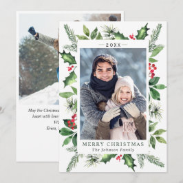 フェスティバルの水色ホリーベリークリスマス2写真 シーズンカード