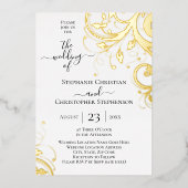 フェスティバルの渦巻き葉とがバック結婚の 箔招待状 (正面)