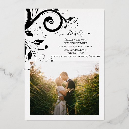 フェスティバルの渦巻き葉とがバック結婚の 箔招待状 (裏面)