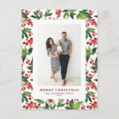 フェスティバルの緑とウィンターベリーの写真クリスマス シーズンポストカード (正面)