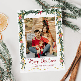 フェスティバルの緑と弓メリークリスマス1写真 シーズンカード