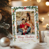 フェスティバルの緑と弓メリークリスマス1写真 シーズンカード