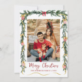 フェスティバルの緑と弓メリークリスマス1写真 シーズンカード (正面)