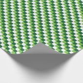 フェスティバルの緑と白の3色チェック ラッピングペーパー (角)