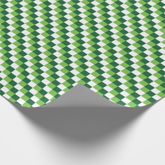 フェスティバルの緑と白の3色チェック ラッピングペーパー (角)