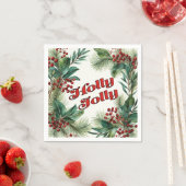 フェスティバルの緑のクリスマススクリプト スタンダードカクテルナプキン (インサイチュ)