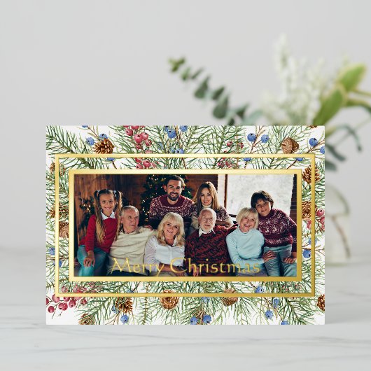 フェスティバルの緑のフォトフレームカスタムクリスマスホリ 箔シーズンカード (立ち正面)