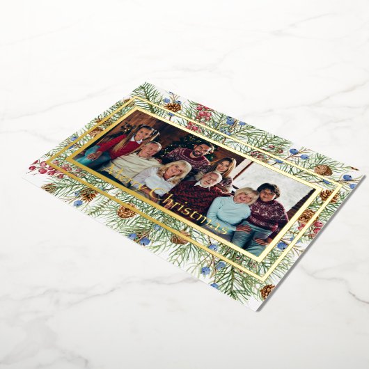フェスティバルの緑のフォトフレームカスタムクリスマスホリ 箔シーズンカード (回転した状態)