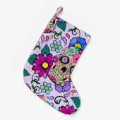 フェスティバルの背景(糖スカル、ハート、およびfl) スモールクリスマスストッキング (正面 (吊り時))