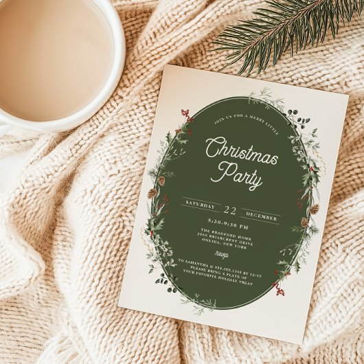 フェスティバルの葉のリースフレームクリスマスパーティー 招待状