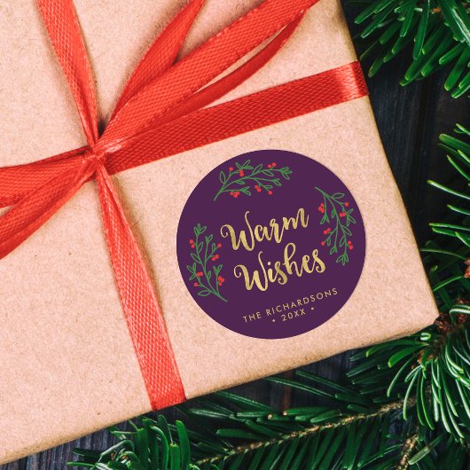 フェスティバルの葉の暖かいウィッシュズパープルホリデー ラウンドシール